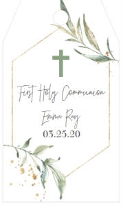 Communion Greenery Gold Frame Favor Tag: Communion Greenery Gold Frame