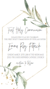 Communion Greenery Gold Frame Text Invite: Communion Greenery Gold Frame