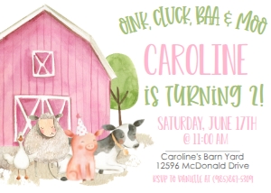 Birthday Farm Animal 7x5 Pink: Birthday Farm Animal 7x5 Pink