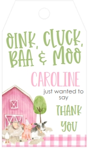 Birthday Farm Animal Pink 7x5 Favor Tag: Birthday Farm Animal 7x5 Pink