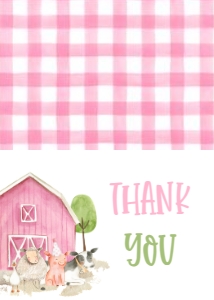 Birthday Farm Animal Pink 7x5 Thank You: Birthday Farm Animal 7x5 Pink