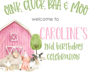 Birthday Farm Animal Pink 7x5 Welcome Sign 10x8: Birthday Farm Animal 7x5 Pink
