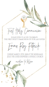 Communion Greenery Gold Frame Chalice Text Invite: Communion Greenery Gold Frame Chalice
