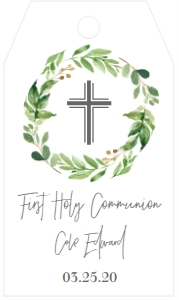 Communion Greenery Wreath Favor Tag: Confirmation Wreath Greenery
