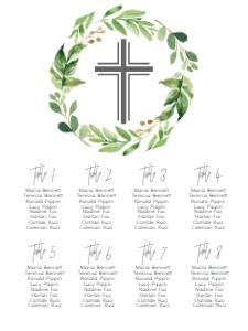 Communion Greenery Wreath Seating Chart: Confirmation Wreath Greenery