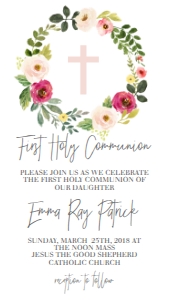 Communion Wreath Pink Spring Floral Cross Text Invite: Communion Wreath Pink Spring Floral Cross