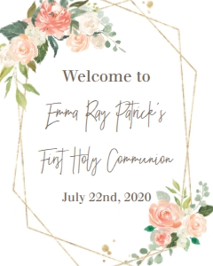 Communion Peach Floral Gold Frame Welcome Sign: Communion Peach Floral Gold Frame