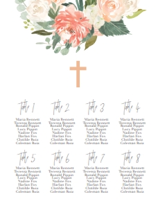 Communion Peach Floral Gold Frame Seating Chart: Communion Peach Floral Gold Frame