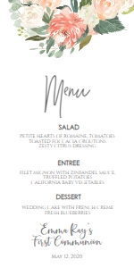 Communion Peach Floral Gold Frame Menu: Confirmation Peach Floral