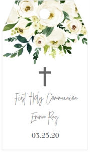 Communion White Floral Bouquet Favor Tag: Communion White Floral Bouquet