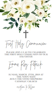 Communion White Floral Bouquet Text Invite: Communion White Floral Bouquet