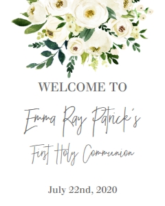 Communion White Floral Bouquet Welcome Sign: Communion White Floral Bouquet