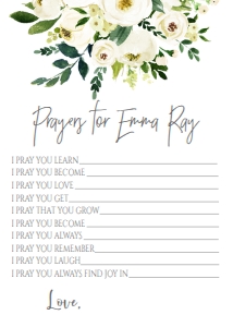 Communion White Floral Bouquet Prayer Card: Baptism Wreath White Floral