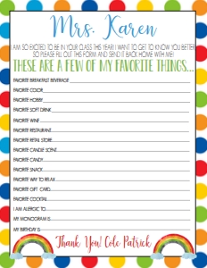 School Teacher Favorite Things Rainbow: School Teacher Appreciation Week Rainbow