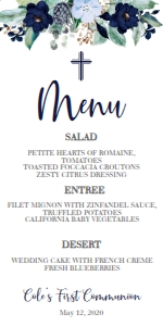 Communion Navy Floral Frame Diamond Menu: Communion Navy Floral Frame Diamond