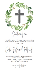 Confirmation Greenery Wreath Text Invite: Confirmation Wreath Greenery
