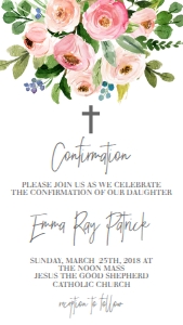 Confirmation Bouquet Pink Floral Text Invite: Confirmation Bouquet Pink Floral