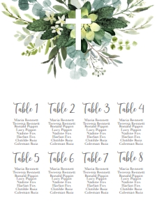 Communion Eucalyptus Seating Chart: Communion Eucalyptus Cross 7x5