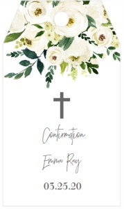 Confirmation White Floral Bouquet Favor Tag: Confirmation Bouquet White Floral