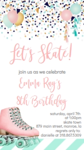 Birthday Skate Confetti Rose Gold Text Invite: Birthday Skate Confetti Rose Gold