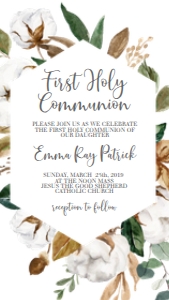 Communion Cotton Magnolia Greenery Text Invite: Communion Cotton Magnolia Greenery