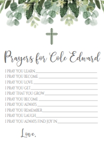 Communion Eucalyptus Frame Diamond AB Prayer Card: Baptism Eucalyptus Cross 7x5