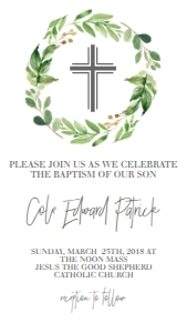 Baptism Greenery Wreath Text Invite: Baptism Wreath Greenery