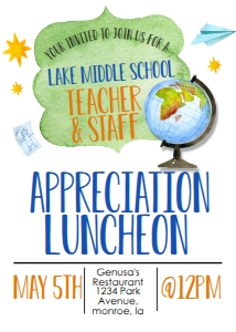 School Teacher Appreciation Luncheon Globe: School Teacher Appreciation Week Globe