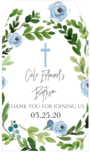 Baptism Blue Floral Wreath Favor Tag: Baptism Blue Floral Wreath