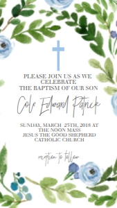 Baptism Blue Floral Wreath Text Invite: Baptism Blue Floral Wreath