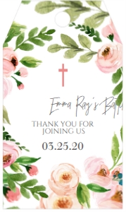 Baptism Pink Floral Wreath Favor Tag: Baptism Pink Floral Wreath