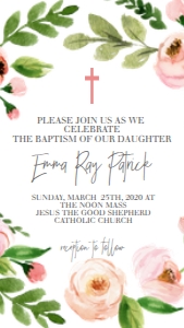 Baptism Pink Floral Wreath Text Invite: Baptism Pink Floral Wreath