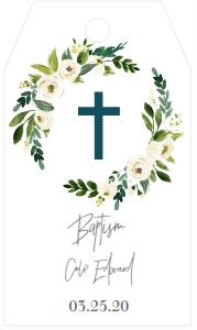 Baptism Wreath White Floral Favor Tag: Baptism Wreath White Floral