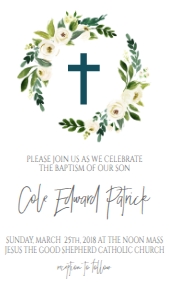 Baptism Wreath White Floral Text Invite: Baptism Wreath White Floral