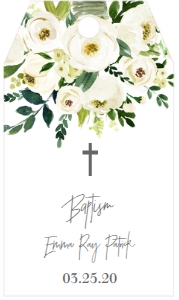 Baptism Bouquet White Floral Favor Tag: Baptism Bouquet White Floral