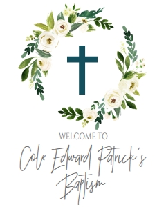 Baptism Wreath White Floral Welcome Sign 8x10: Baptism Wreath White Floral