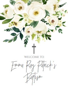 Baptism Bouquet White Floral Welcome Sign 8x10: Baptism Bouquet White Floral