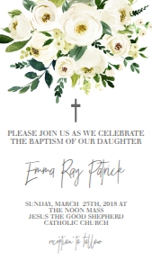 Baptism Bouquet White Floral Text Invite: Baptism Bouquet White Floral