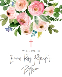 Baptism Bouquet Pink Welcome Sign 8x10: Baptism Bouquet Pink