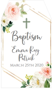 Baptism Pink Floral Geo Frame Favor Tag: Baptism Pink Floral Geo Frame