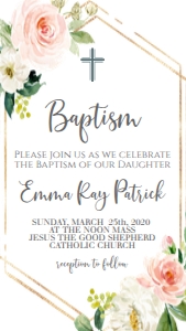 Baptism Pink Floral Geo Frame Text Invite: Baptism Pink Floral Geo Frame