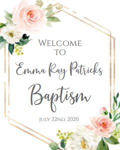 Baptism Pink Floral Geo Frame Welcome Sign 8x10: Baptism Pink Floral Geo Frame
