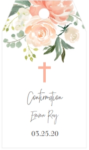 Confirmation Peach Floral Favor Tag: Confirmation Peach Floral