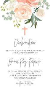 Confirmation Peach Floral Text Invite: Confirmation Peach Floral