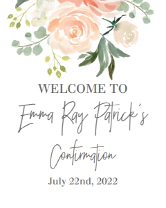 Confirmation Peach Floral Welcome Sign: Confirmation Peach Floral 7x5