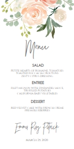 Confirmation Peach Floral Menu: Confirmation Peach Floral 7x5