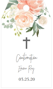 Confirmation Peach Floral 7x5 Favor Tag: Confirmation Peach Floral 7x5