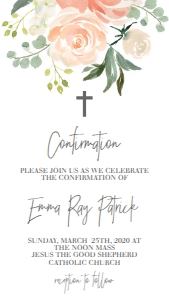 Confirmation Peach Floral 7x5 Text Invite: Confirmation Peach Floral 7x5