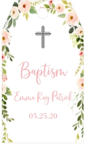 Baptism Pink Floral Frame Favor Tag: Baptism Pink Floral Frame
