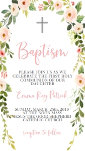 Baptism Pink Floral Frame Text Invite: Baptism Pink Floral Frame